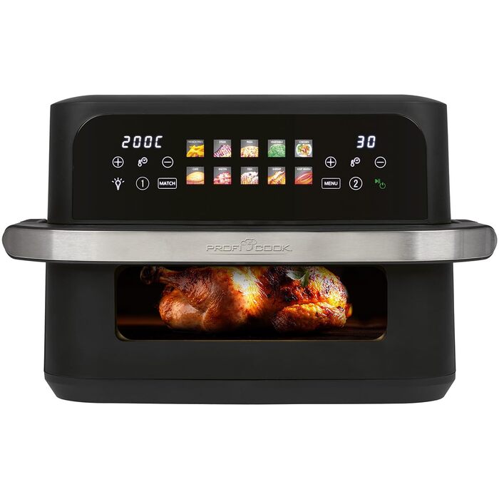Аерофритюрниця ProfiCook PC FR 1313 H XXL з двома камерами, 10 л, 2400 Вт, сенсорний дисплей, 10 програм, чорна