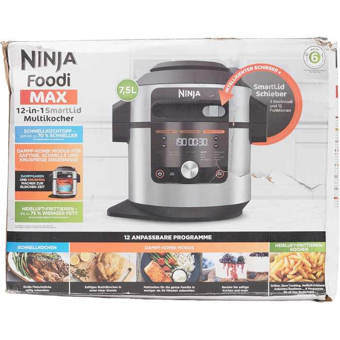 Мультиварка Ninja Foodi MAX 12-в-1 з SmartLid, 7,5 л, тиск, аерофритюр, повільне приготування, нержавіюча сталь, модель OL650EU
