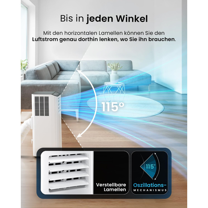 Мобільний кондиціонер Pro Breeze 9000 BTU 4-в-1: охолодження, вентиляція, осушення, нічний режим. Клас енергоефективності A, пульт, таймер 24 год, управління зі смартфона
