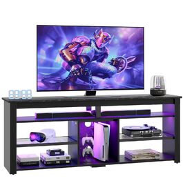 Тумба під телевізор Bestier 70 дюймів з LED-підсвіткою, для PS5, чорний мармур 160x33.8x66.8 см