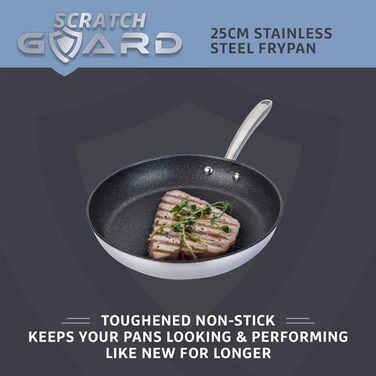 Сковорода Prestige Scratch Guard з нержавіючої сталі для індукції 25 см, антипригарна, з ручками з нержавійки, стійка до подряпин, для посудомийки, чорна