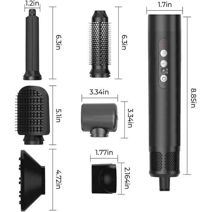 UKLISS Airstyler Pro 7 в 1: Фен-щітка з дифузором, 1400 Вт, професійний стайлер для сушіння, завивки та випрямлення волосся, чорно-золотий