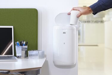 Паперовий кошик Tork Elevation 5 л, білий, з автоматичною кришкою, настінний, для ванної кімнати чи кабіни, 33,8x19x16 см