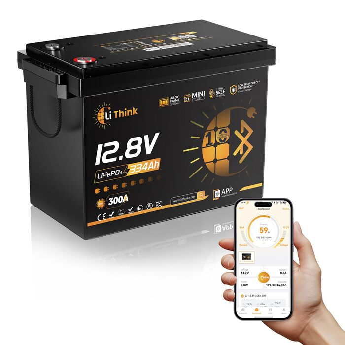 LiFePO4 акумулятор 12V 100Ah H190 ECE R10 з Bluetooth 5.4 для кемпера та автобудинку (Lithium Batterie 12V 334Ah MINI BT)