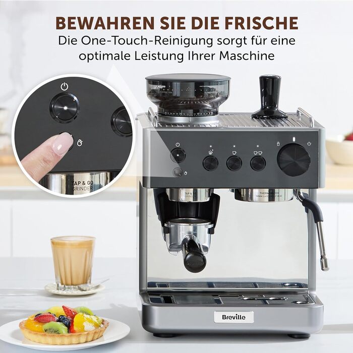 Кавомашина Breville Barista Slimline VCF185X: еспресо, капучино, лате - срібляста, з вбудованим капучинатором, 15 бар