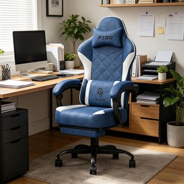 Ігровий стілець Ergonomic Gaming Chair з підставкою для ніг, ергономічне комп'ютерне крісло з високотехнологічної тканини для дорослих та підлітків, синій