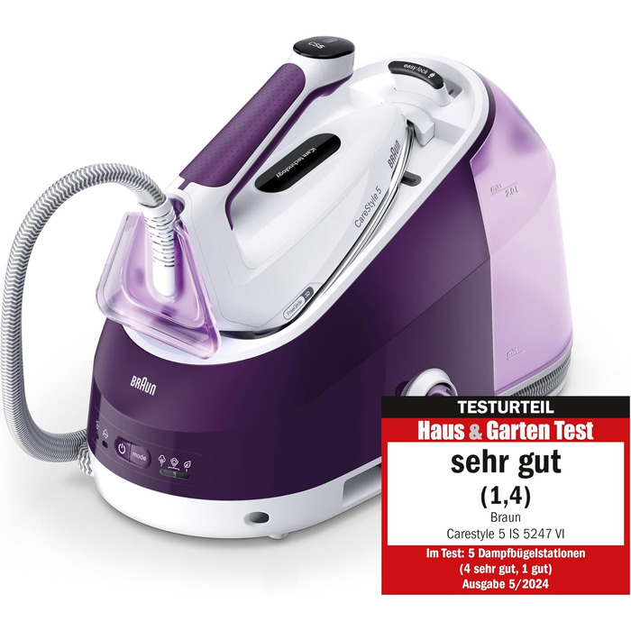 Парова система прасування Braun CareStyle 5 IS5247VI з технологією FreeGlide 3D, 2400 Вт, вертикальне прасування, резервуар 2 л, фіолетовий