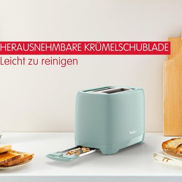 Тостер Moulinex Morning LT2M1310 Евкаліптовий - 2 відділення, 7 режимів підсмажування, підставка для булочок
