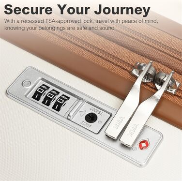 Набір валіз KONO з 5 предметів, твердий корпус ABS+PC, ручна поклажа, середній та великий розміри, з TSA-замком, розширюваним об'ємом, подвійними колесами, сумкою для подорожей та косметичкою (Кремовий/Коричневий)