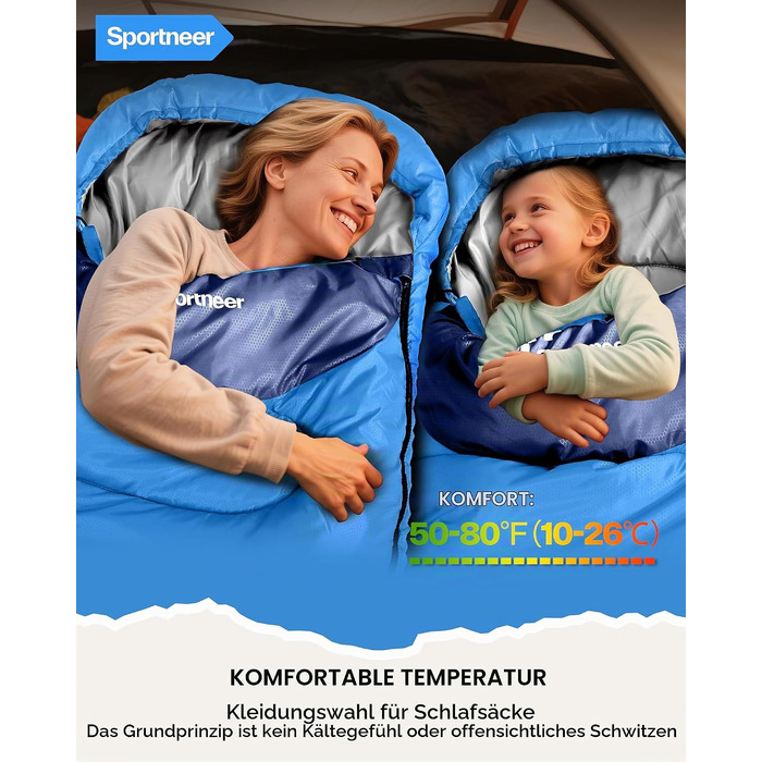 Спальний мішок Outdoor для дітей та дорослих, легкий та компактний (220x80 см, небесно-блакитний, температурний режим 10-26 °C)