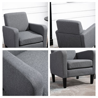 Крісло одномісне HOMCOM Recliner з м'якою оббивкою, дерев'яні ніжки, лляна тканина, світло-сірий, 66x72x74см