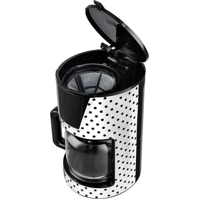 Кавоварка Kalorik TKG CM 1045 WBD N ретро-фільтр, 1,5 л, 900 Вт, скляна колба, на 12-15 чашок, біла з чорними крапками