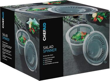 Салатниця з віджимом Chef Aid 4.4 л, прозора пластикова, з кришкою та кошиком для сушіння салату