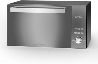 Мікрохвильова піч з грилем ProfiCook 23 л, 1000 Вт, без обертового столу, вертикальне відкривання, дзеркальні дверцята, чорна