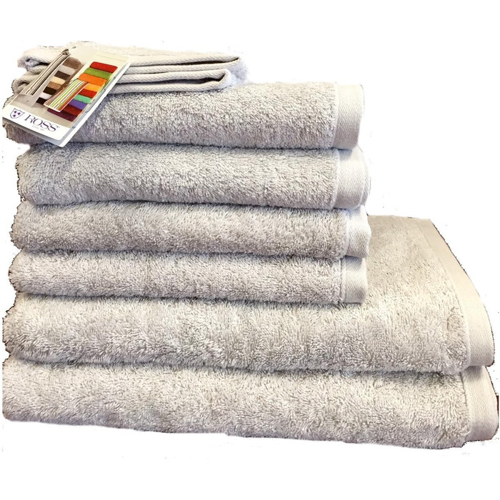 Набір рушників Ross Vita 4004-80 срібло: 4×50x100 см, 2×70x140 см, 2 безкоштовні рукавички для миття