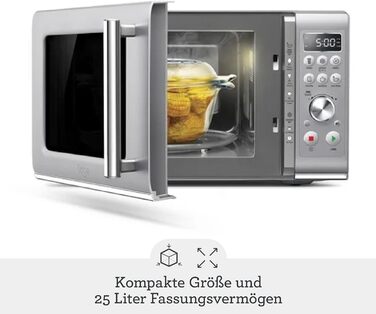 Мікрохвильова піч Sage The Compact Wave з функцією плавного закривання, срібляста