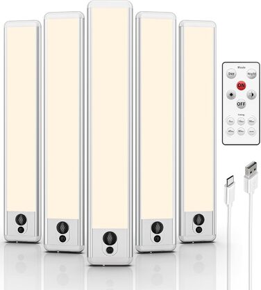 EZVALO LED світильник для кухні під шафу, 23 см, з пультом, USB-зарядка, датчик руху, тепле світло, набір 5 шт.