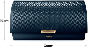 Контейнер для хліба Tower T826090GRY Empire з ролетною кришкою, нержавіюча сталь та латунь, Midnight Blue