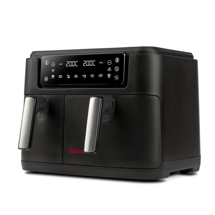 Аерофритюрниця Girmi FG26 Ecofrit Bis з двома зонами приготування, 9 л, 2400 Вт, цифровий дисплей, антипригарне покриття, чорна