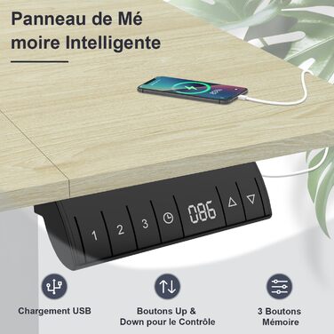 Електричний стіл Devoko 120x80 см з регулюванням висоти, USB зарядкою, 3-позиційною пам’яттю, антиколізійною системою, на колесах, колір дуб