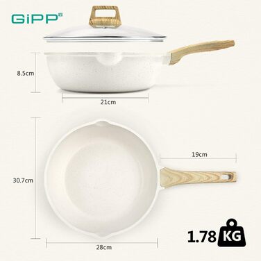 Сковорода GiPP Schmorpfannen з високим бортиком 28 см з кришкою, антипригарне покриття, 4.3 л, кераміка, для всіх типів плит, білий колір