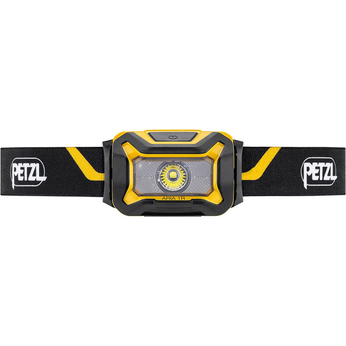 Налобний ліхтар PETZL ARIA 1R, компактний, водонепроникний, акумуляторний, 450 люмен, чорний/жовтий, білий