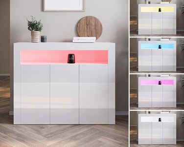 SONNI Комод для кухні з LED-підсвіткою 12 кольорів, чорний глянцевий шафа для зберігання, 90x35x83 см, 1 дверцята, для кухні та вітальні