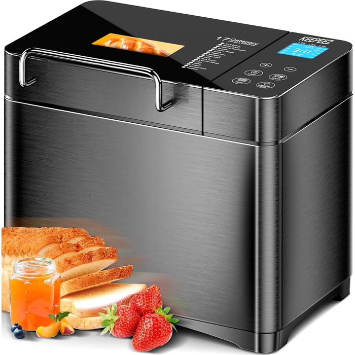 Преміум хлібопекарка Konvektions-Brotbackautomat 710W з керамічною формою, 17 функцій, диспенсер для горіхів, сталь, чорна