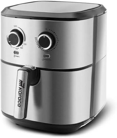 Фритюрниця Karaca Multifry Inox 1700 Вт XL 5,5 л, подвійна, антипригарне покриття, без запаху, циркуляція повітря, регулювання температури та часу