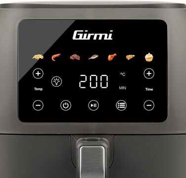 Аерофритюрниця Girmi FG92 Ecofrit Deep XXL 8л, 1700 Вт, цифрова панель керування, 7 програм, антипригарне покриття, матово-сіра