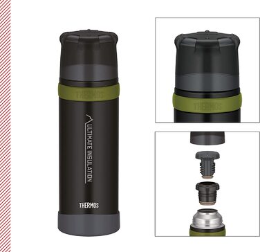 Термос для напоїв THERMOS Mountain 0,75 л, чорний, нержавіюча сталь, з чашкою, 24 год гарячий/холодний, легкий та міцний, BPA-free, для походів