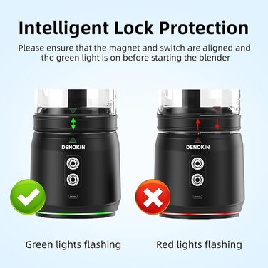 Портативний блендер DENOKIN 700 мл, міні-смузі міксер із 6 лезами з нержавіючої сталі, акумуляторний Type-C, з кришкою для подорожей, BPA-free, технологія реверсу лез, чорний