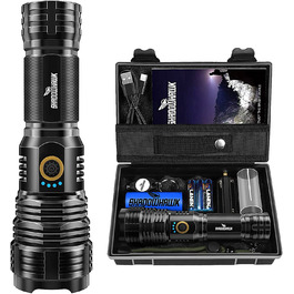 Ліхтарик Shadowhawk LED, акумуляторний, 20000 люмен, тактичний, USB-зарядка, XHP70.2, водонепроникний IP67, з чохлом, для кемпінгу, екстрених ситуацій, чорний