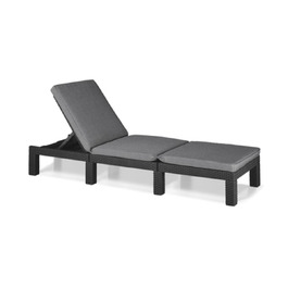 Шезлонг Daytona Deluxe Allibert Keter для саду, тераси та балкону, сірий, з регульованою спинкою, з подушкою, пластиковий, імітація ротангу, 195x65x25,5 см