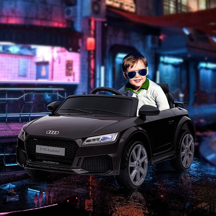 Електромобіль Kinder Audi з пультом дистанційного керування 2.4G, музикою, звуком клаксона, LED-підсвічуванням, USB-роз'ємом, для дітей 3-5 років, чорного кольору.