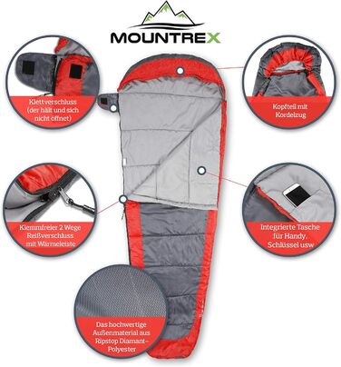 Спальний мішок MOUNTREX ультралегкий та компактний 850г, літній, мумія 205x75см, для підлітків і дорослих, з бонусною подушкою, для туризму та кемпінгу