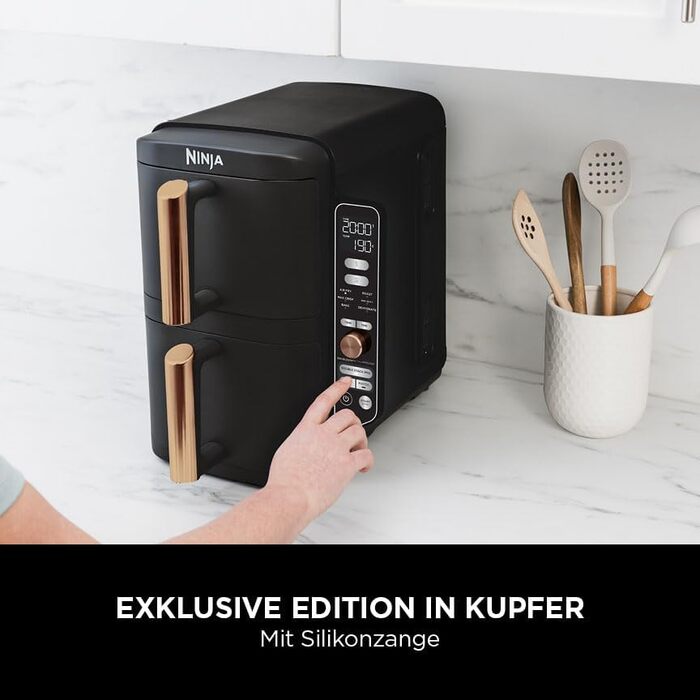 Фритюрниця Ninja Foodi FlexDrawer Dual Zone Air Fryer AF500EUCP, 9.5L, 7-в-1, Чорний & Мідний, з антипригарним покриттям