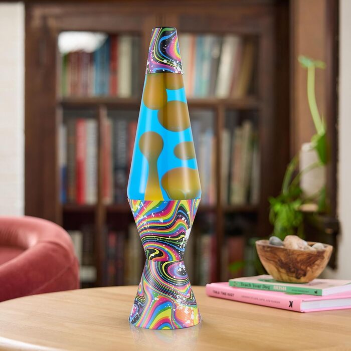 Класична лавова лампа Lava The Original Lamp Warped Rainbow (36.8 см) — жовтий віск та синя рідина, декоративний світильник Liquid Motion