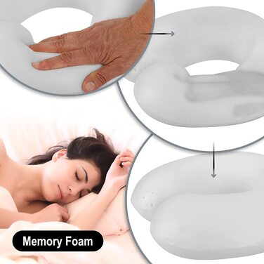 Преміальна подушка для шиї з Memory Foam COM-FOUR, м'яка ортопедична дорожня подушка для дорослих, для літака, авто, поїзда, корабля та автобуса, допомога при засинанні, 1 шт, темно-синя