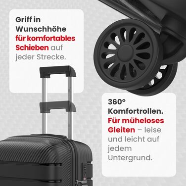 Валіза для подорожей велика XL, чорна, жорсткий корпус, 74x49x29 см, з TSA-замком та 4 колесами, легка