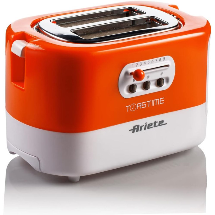 Тостер Ariete 159 Toasttime, 2 скибки, 700 Вт, 9 режимів, біло-оранжевий