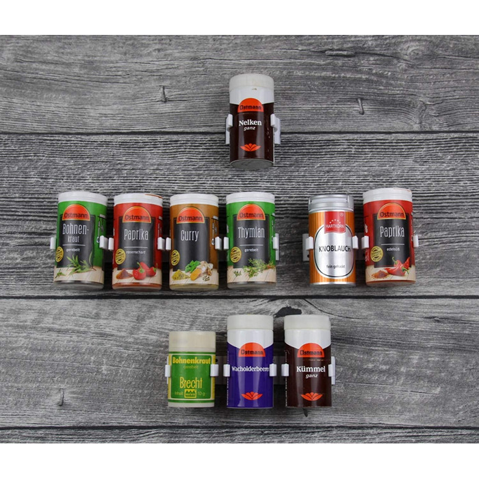 Kamoro HOME & KITCHEN органайзер для спецій без свердління, кліпси для кріплення, 6 смуг для 30 баночок (білий)