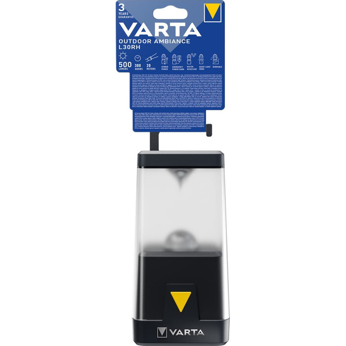 Світлодіодний кемпінговий ліхтар VARTA L30RH, акумуляторний і на батарейках AA, з димером і нічником, для кемпінгу, відпочинку та надзвичайних ситуацій