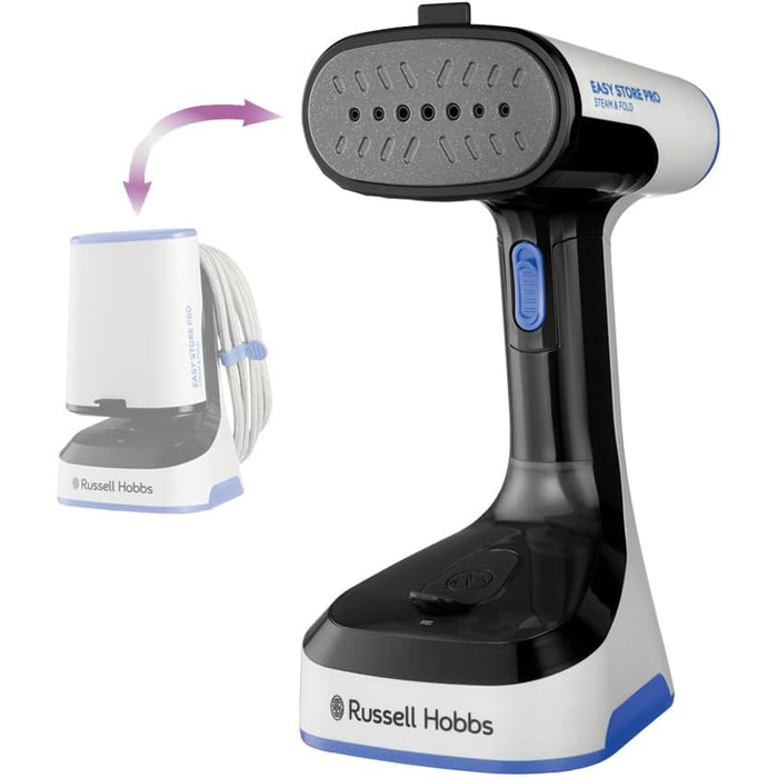 Ручний відпарювач Russell Hobbs Steam Genie Easy Store 1500Вт, складаний, для подорожей, з насадкою для тканин, 3м кабель, швидкий нагрів, модель 26740-56