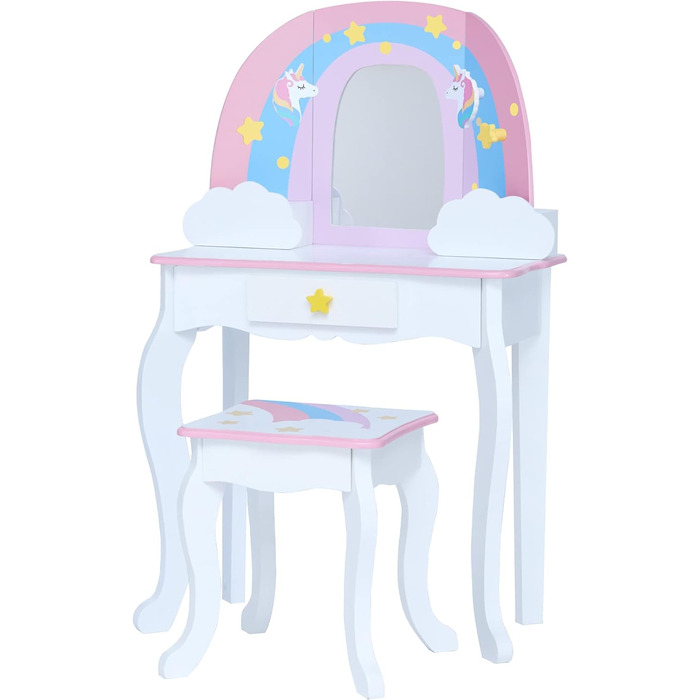 Дитячий туалетний столик Teamson Kids Fantasy Fields Little Dreamer з дзеркалом, вбудованим сховищем і стільчиком, білий
