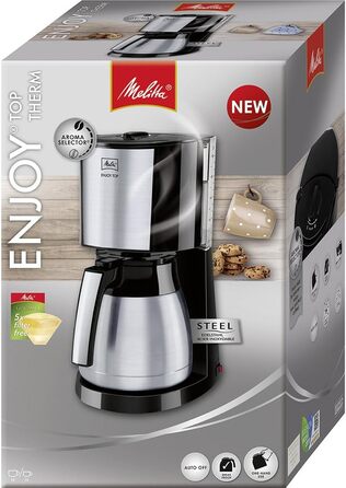 Кавоварка Melitta Enjoy Top Therm з термокухлем із нержавіючої сталі, фільтр-кавоварка з крапельним стопом, до 10 чашок, сталь/чорна