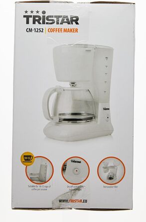 Кавоварка Tristar CM-1252, 1,25 л, 10-12 чашок, для дому і кемпінгу, біла