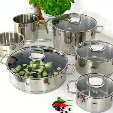 Каструля Elo 7241426 з нержавіючої сталі з скляною кришкою, 1,2 л, універсальна для всіх плит, сіра, 14 x 9,5 см