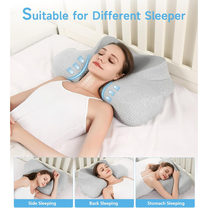 Ортопедична подушка для шиї Jiaao з піни Memory Foam, комфортна подушка для сну, універсальна для спини, боків і живота, знімний чохол, 64x39x13 см, рибний дизайн