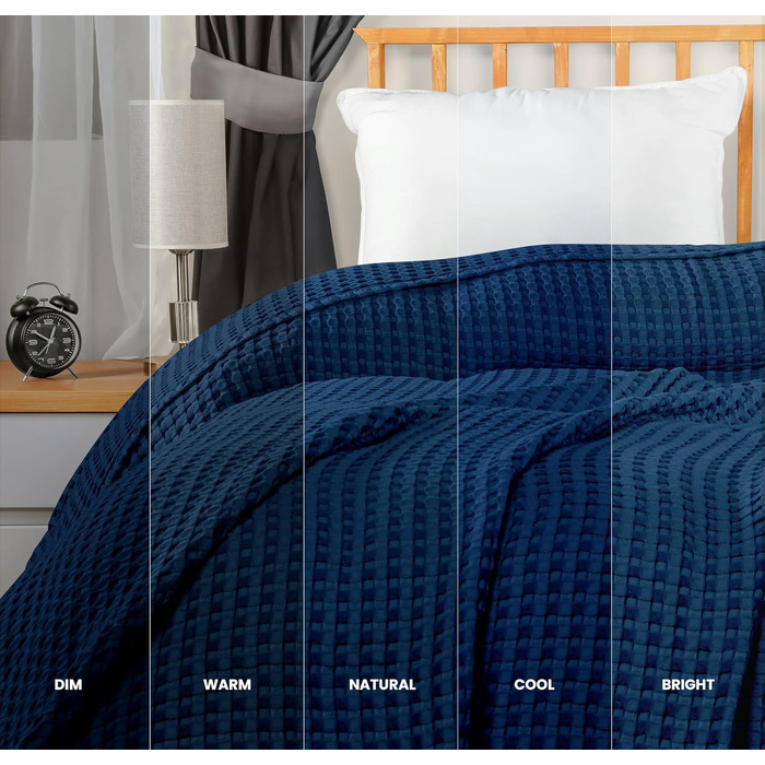 Вафельна ковдра Utopia Bedding з 100% бавовни, літня легка ковдра, 304x304 см, темно-синя (Marine)